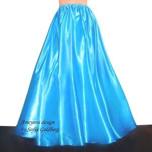 Turquoise Satin Maxi Skirt. Ameynra design. New